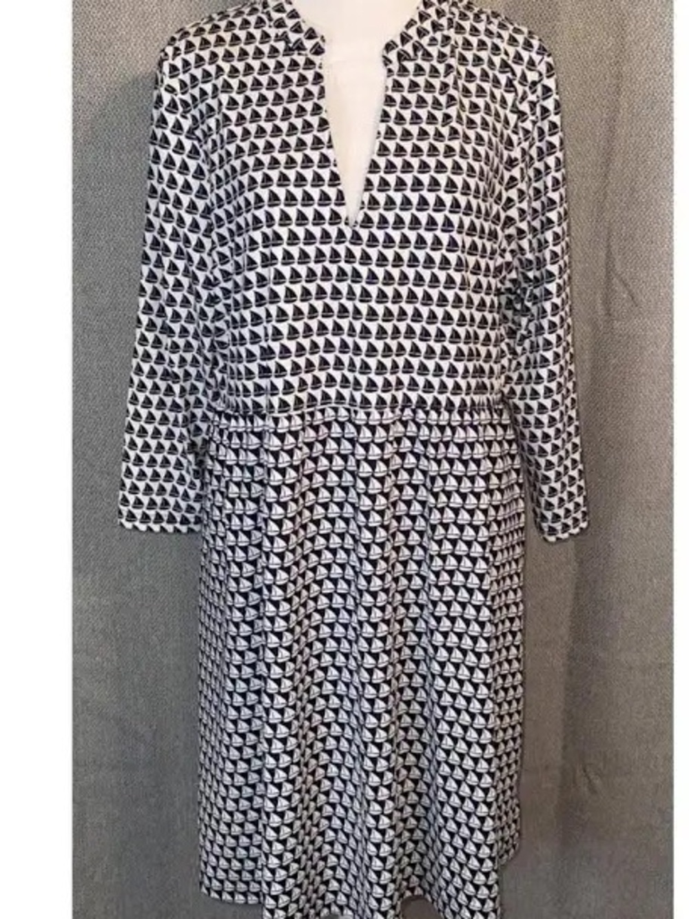 Southern Tide Blue & White Triangle Print Long Sleeve Dress